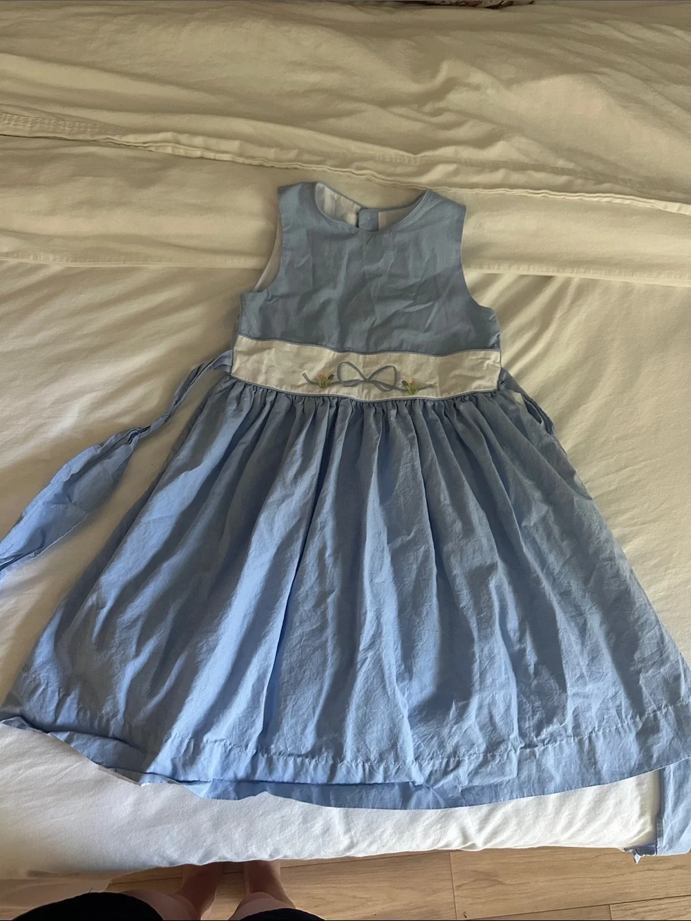 Bailey Boys Light Blue Sleeveless Girls' Dress with Embroidered Waist